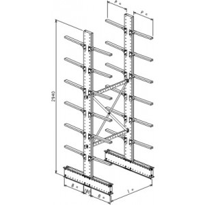Cantilever bifronte a 2 colonne h. 2940- Base + 6+6 mensole P. 720