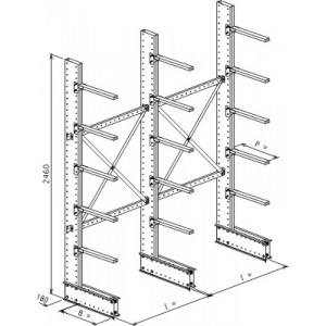 Cantilever monofronte a 3 colonne h. 2480 - Base + 5 mensole P. 360