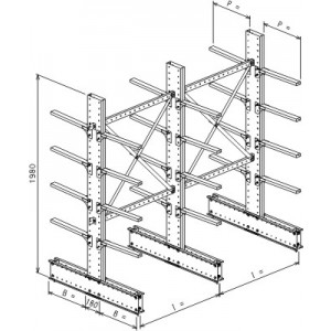 Cantilever bifronte a 3 colonne h. 1980 - Base + 4+4 mensole P. 480