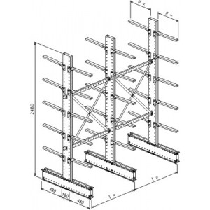 Cantilever bifronte a 3 colonne h. 2480 - Base + 5+5 mensole P. 720