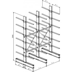 Cantilever bifronte a 3 colonne h. 2940 - Base + 6+6 mensole P. 720