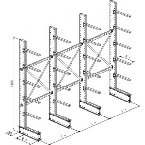 Cantilever monofronte a 4 colonne h. 2480 - Base + 5 mensole P. 480