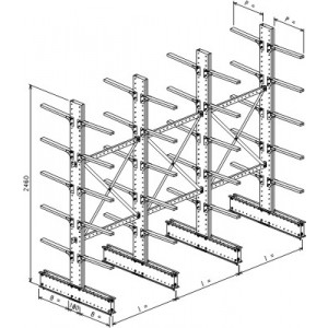 Cantilever bifronte a 4 colonne h. 2480 - Base + 5+5 mensole P. 720