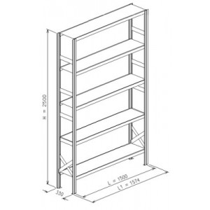 Modulo base da L.1574xP.330xH.2500 a 5 piani - Port.piano Kg.175
