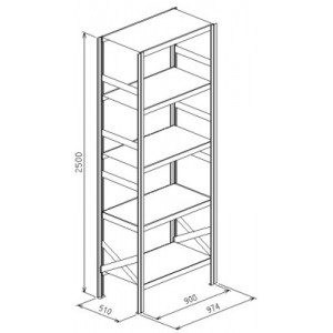 Modulo base da L.974xP.510xH.2500 a 5 piani - Port.piano Kg.185