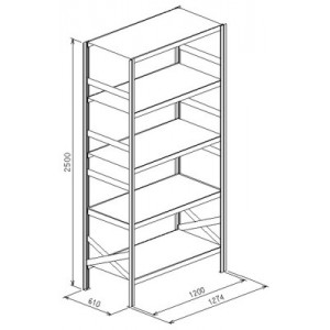 Modulo base da L.1274xP.610xH.2500 a 5 piani - Port.piano Kg.205