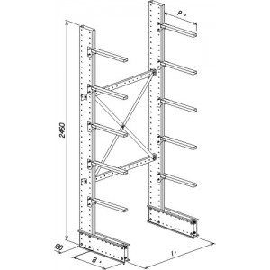 Cantilever monofronte a 2 colonne h. 2460 - Base + 5 mensole P. 600