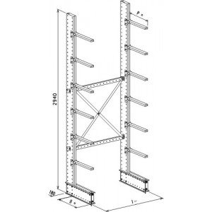 Cantilever monofronte a 2 colonne h. 2940 - Base + 6 mensole P. 360