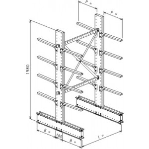 Cantilever bifronte a 2 colonne h. 1980 - Base + 4+4 mensole P. 360