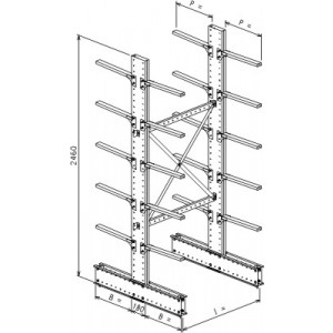 Cantilever bifronte a 2 colonne h. 2480 - Base + 5+5 mensole P. 720