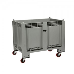 Cassa pallet per alimenti capacità litri 600 con ruote arancio