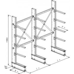 Cantilever monofronte a 3 colonne h. 1980 - Base + 4 mensole P. 720