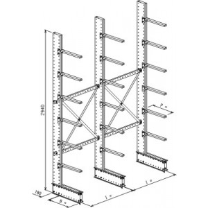 Cantilever monofronte a 3 colonne h. 2940 - Base + 6 mensole P. 360