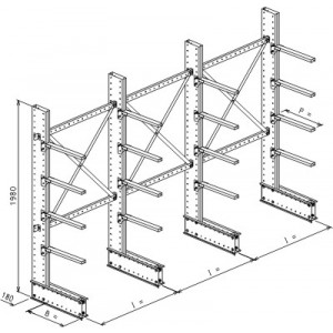 Cantilever monofronte a 4 colonne h. 1980 - Base + 4 mensole P. 720