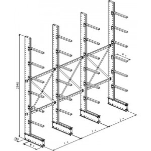 Cantilever monofronte a 4 colonne h. 2940 - Base + 6 mensole P. 480