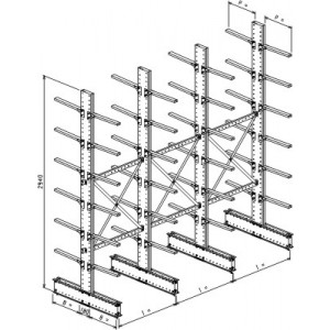 Cantilever bifronte a 4 colonne h. 2940 - Base + 6+6 mensole P. 720