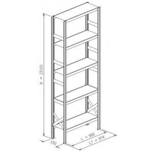 Modulo base da L.974xP.330xH.2500 a 5 piani - Port.piano Kg.280