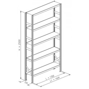 Modulo base da L.1424xP.330xH.2500 a 5 piani - Port.piano Kg.180