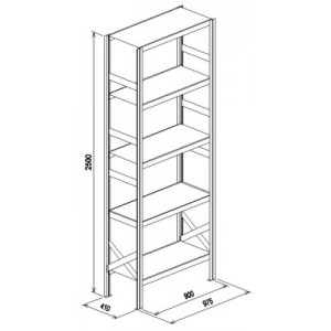 Modulo base da L.974xP.410xH.2500 a 5 piani - Port.piano Kg.235